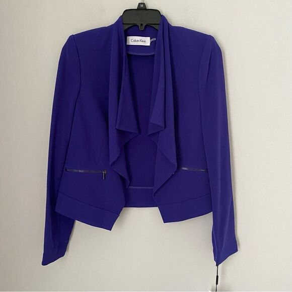 Calvin Klein Women’s Royal Blue Waterfall Front Softshell Cropped Jacket 2P - Picture 1 of 3